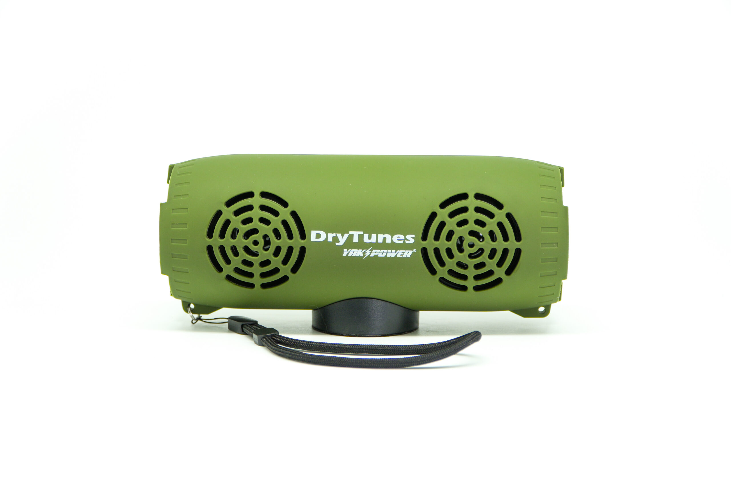 Olive green DryTunes DT0037 speaker, front view with dual speaker grilles