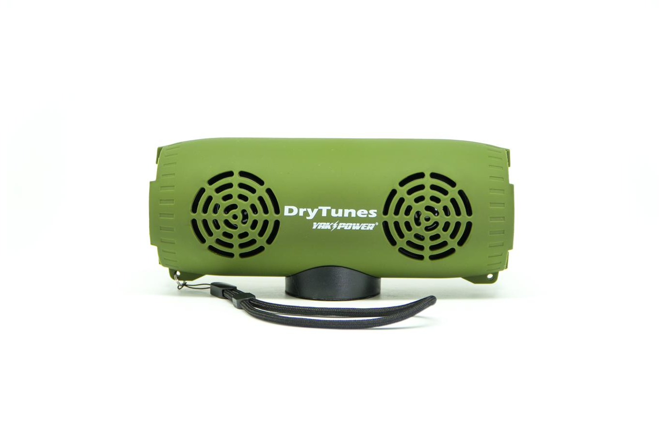 Olive green DryTunes DT0037 speaker, front view with dual speaker grilles
